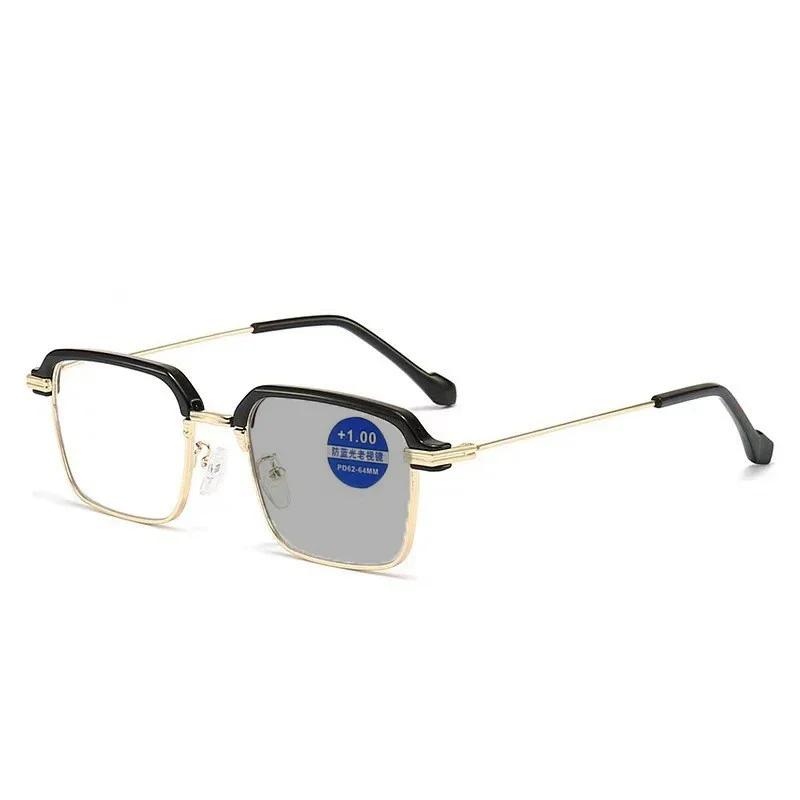Photochromic Reading Glasses Man Fashion Classic Metal Frame Presbyopic Eyewear Woman Anti Blue Light Far Sight Eyeglasses