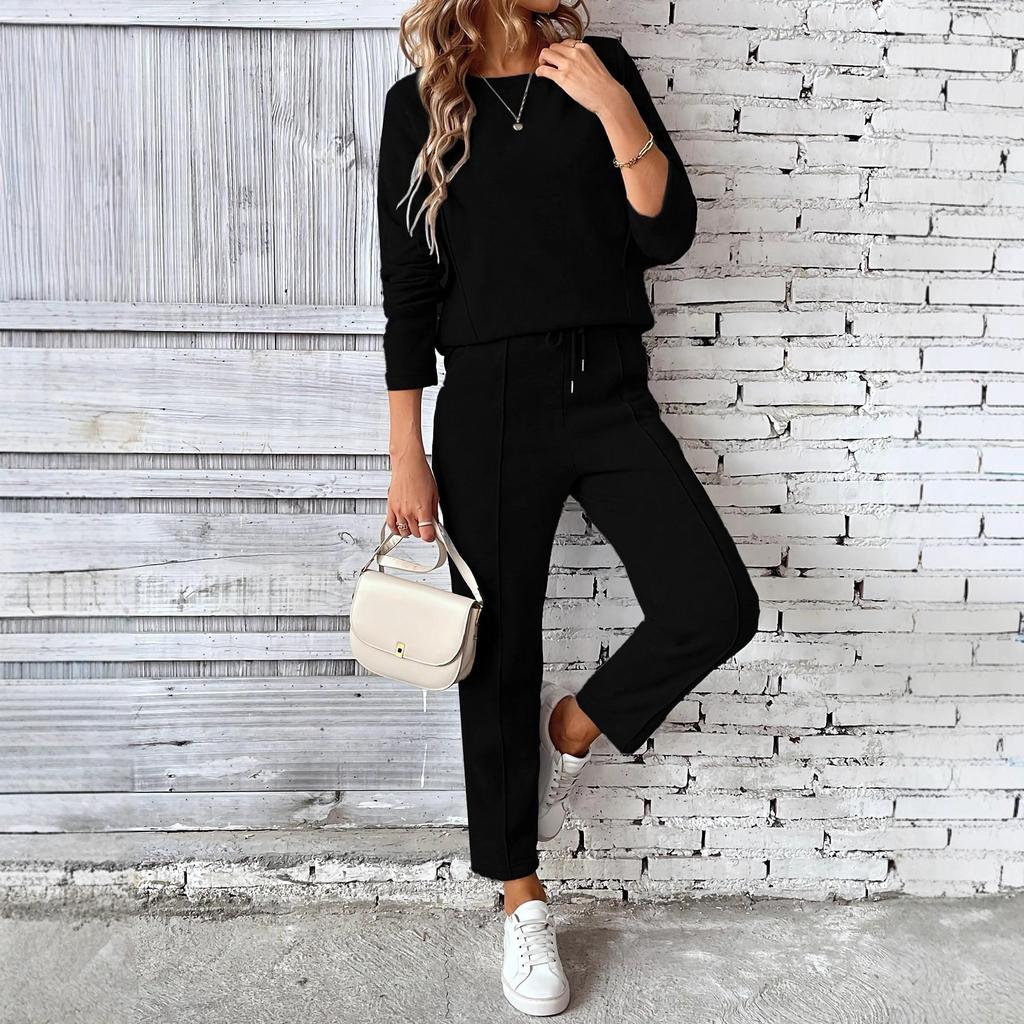 2025 Women's Autumn/Winter European & American Fashion Fleece Sweatshirt and Straight-Leg Pocket Pants Set