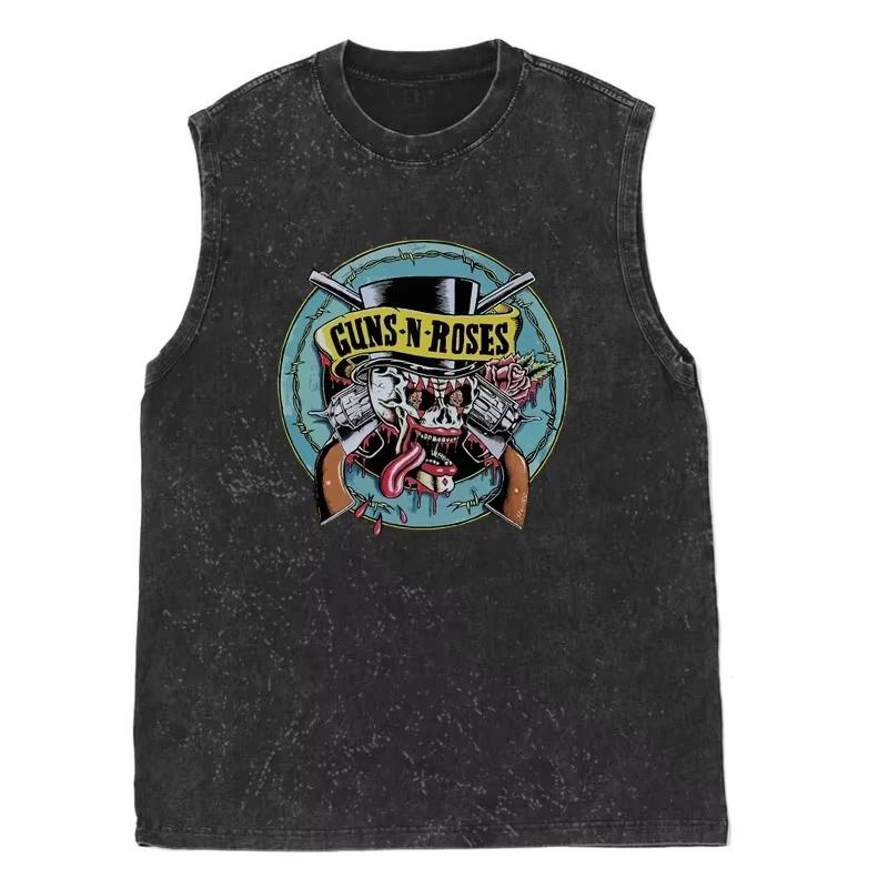 American vintage washed sleeveless summer T-shirts for men and women super popular 2D printed vest tops for daily use