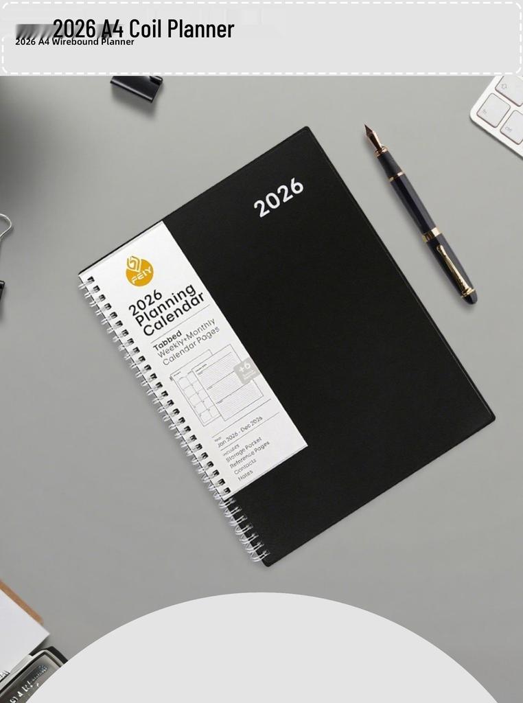 A4 Weekly Planner - English Schedule Book, Simple PP Coil Notebook, Customizable