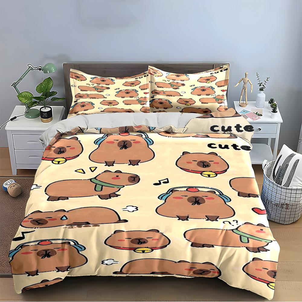 Cute Cartoon Capybara Bedding Set Bedding set (1 duvet cover, 2 pillowcases, duvet not included)