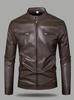 European size men's PU leather jacket light business slim leather jacket zipper cardigan fake pocket decoration