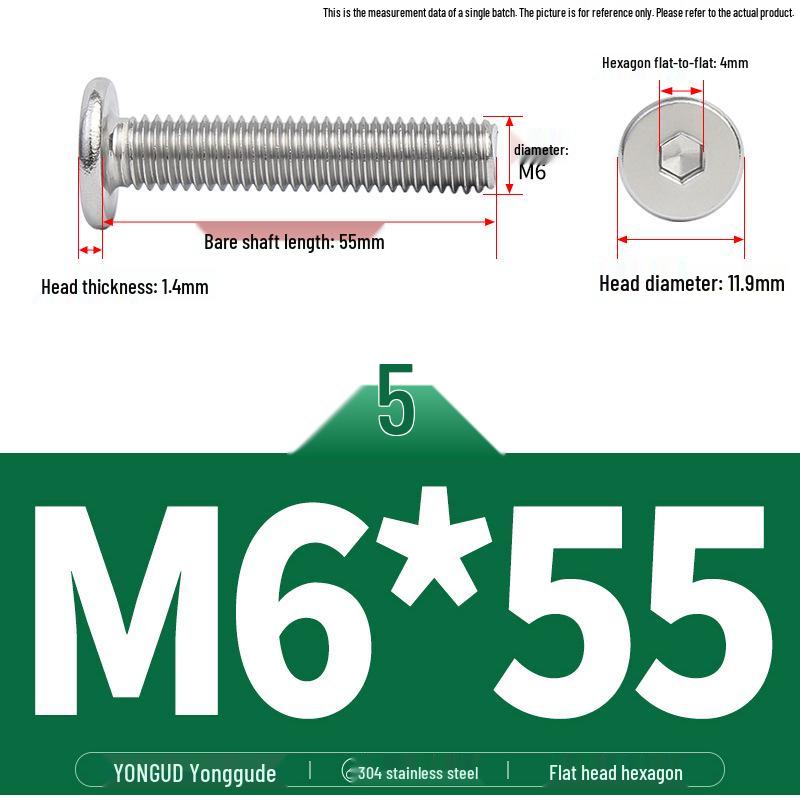304 Stainless Steel Ultra-Thin Flat Head Hex Socket Bolt, M2-M12