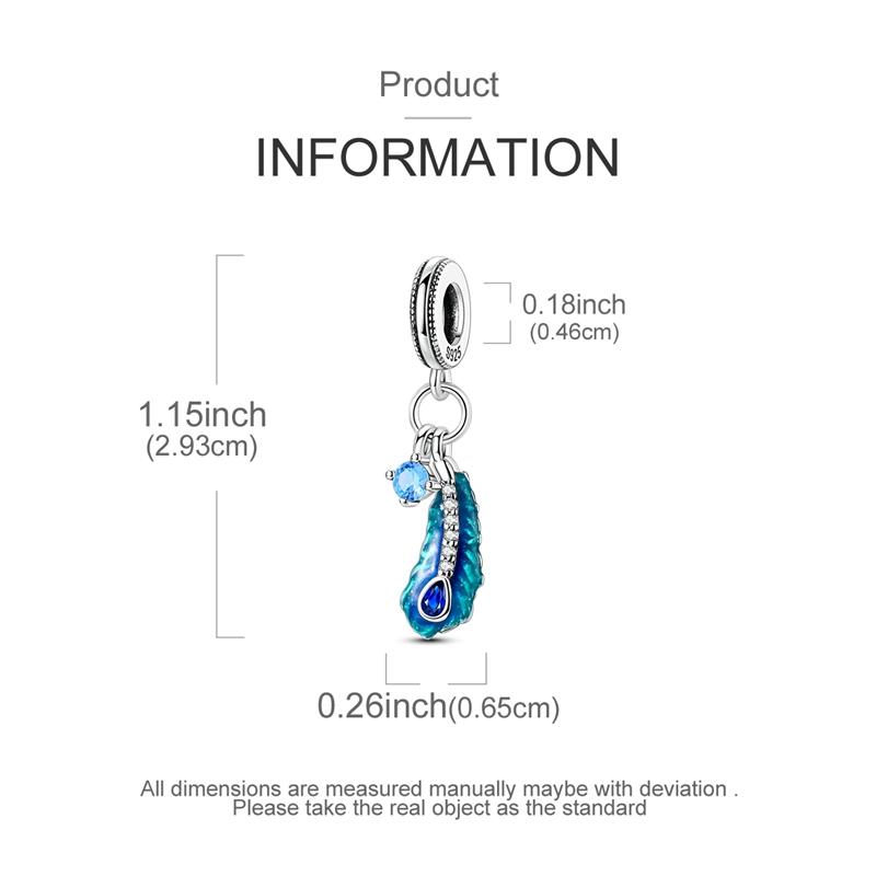 Charms Copper Dreamy Blue-Green Zircon Feather Pendants Fit Charms Plata Original Bracelet Beads Women Jewellery Making