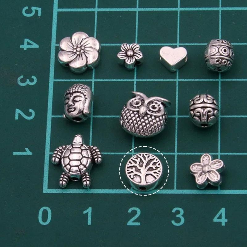 100 Pièces Perles Arbre de Vie Alliage Plaqué Argent Espaceur Charm pour Bracelets de Style Européen et Accessoire pour la Fabrication de Bijoux