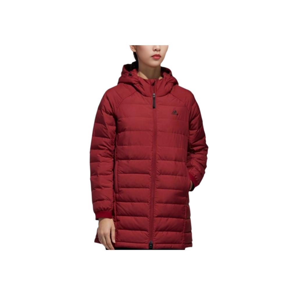 adidas Logo Print Solid Color Casual Hooded Down Jacket Winter Women Jacket Red DM1957