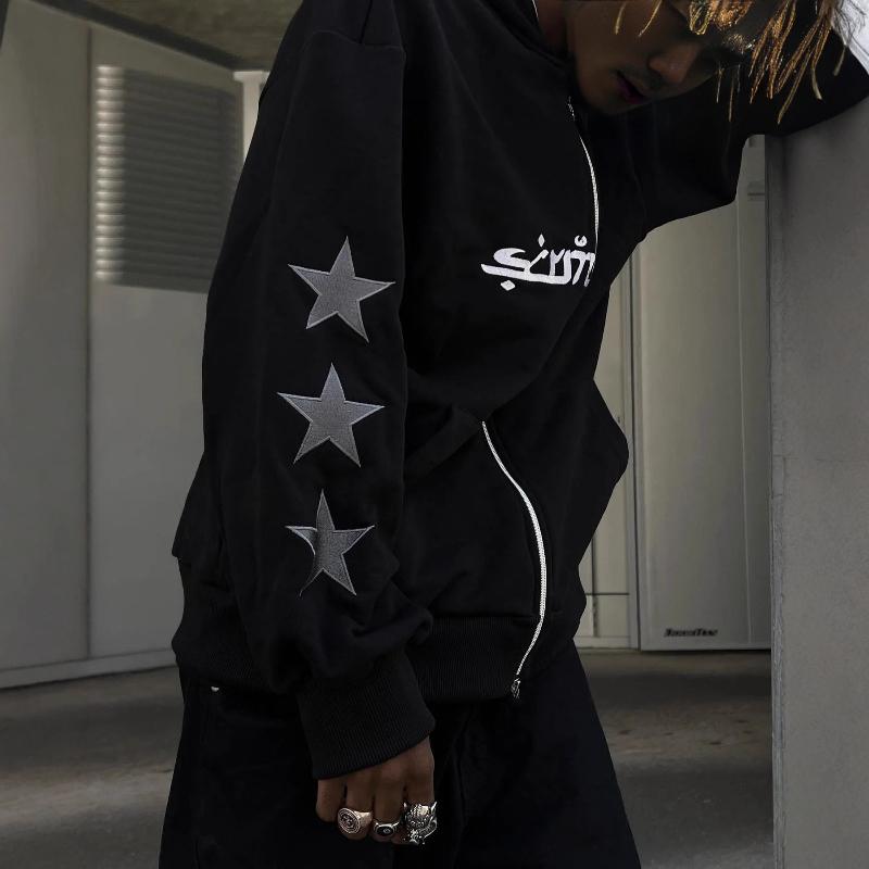 European and American autumn embroidered star print loose men's and women's trendy hoodie