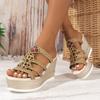 Fashion Weave Wedge Sandals for Women 2024 Summer Mix Color Chunky Platform Slides Woman Weaving Super High Heel Sandalias Mujer