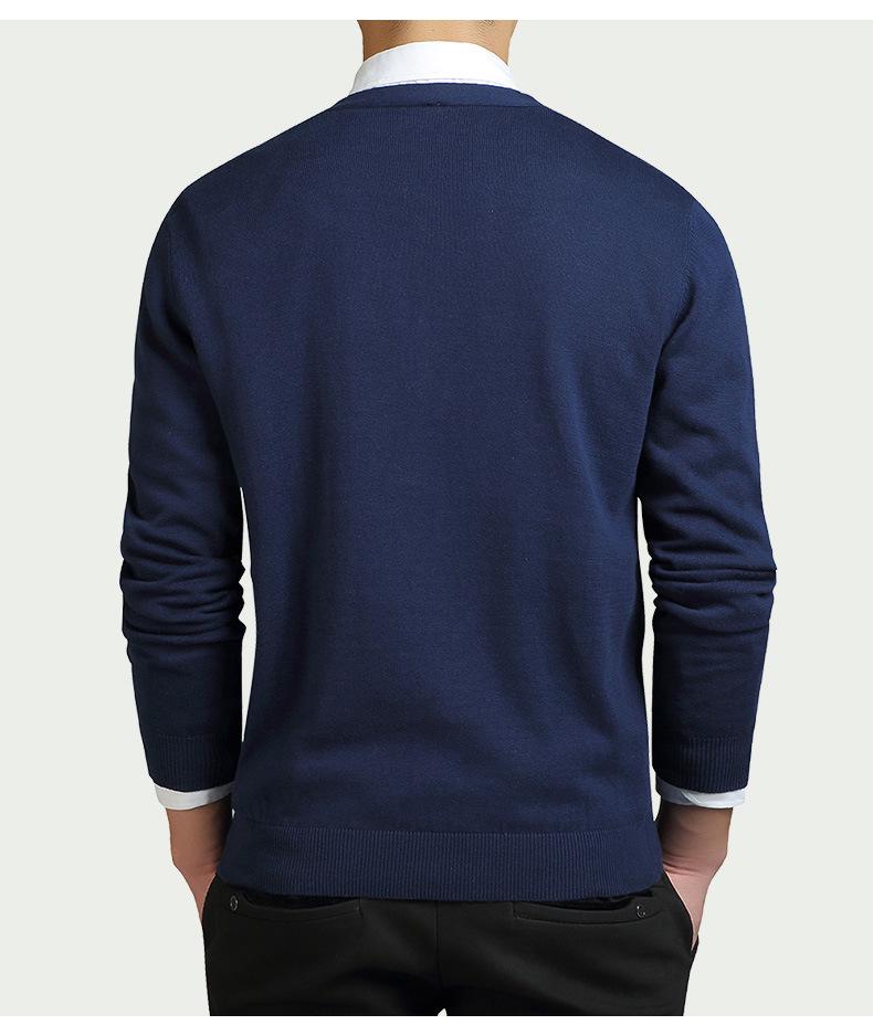 Men's Solid Color Knit V-Neck Cardigan Sweater - Spring/Autumn Business Outerwear