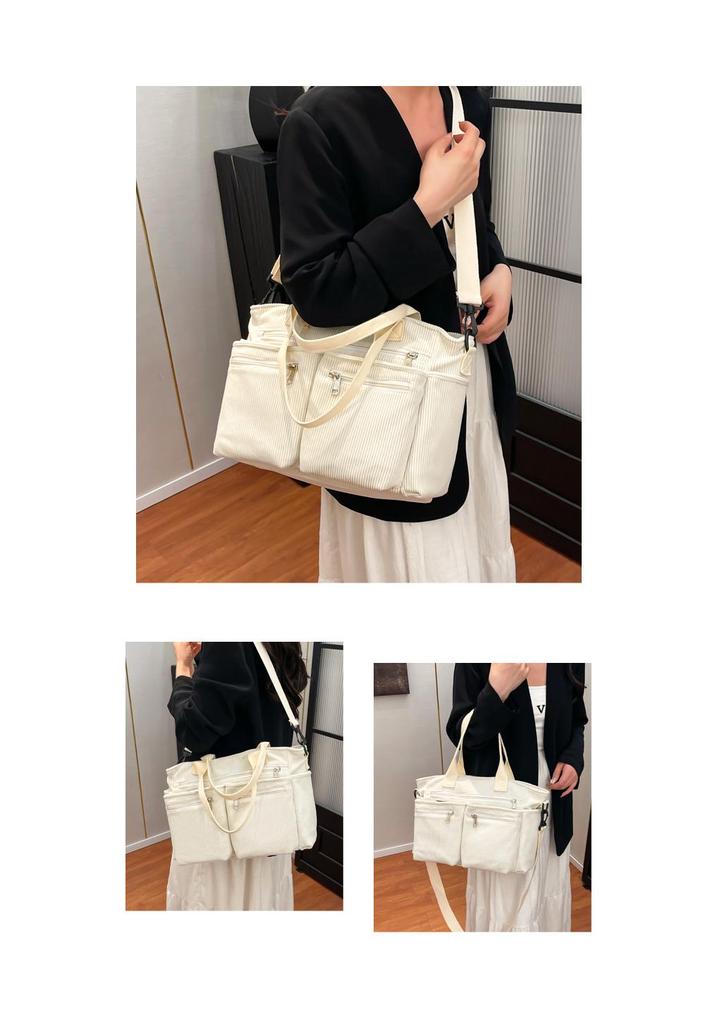 2026 Women's Large Capacity Corduroy Tote: Korean Style Multi-Pocket Handbag & Versatile Crossbody Bag