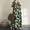 Cotton and linen printed round neck loose large size long sleeve fat MM plus fat plus size fake literary retro dress