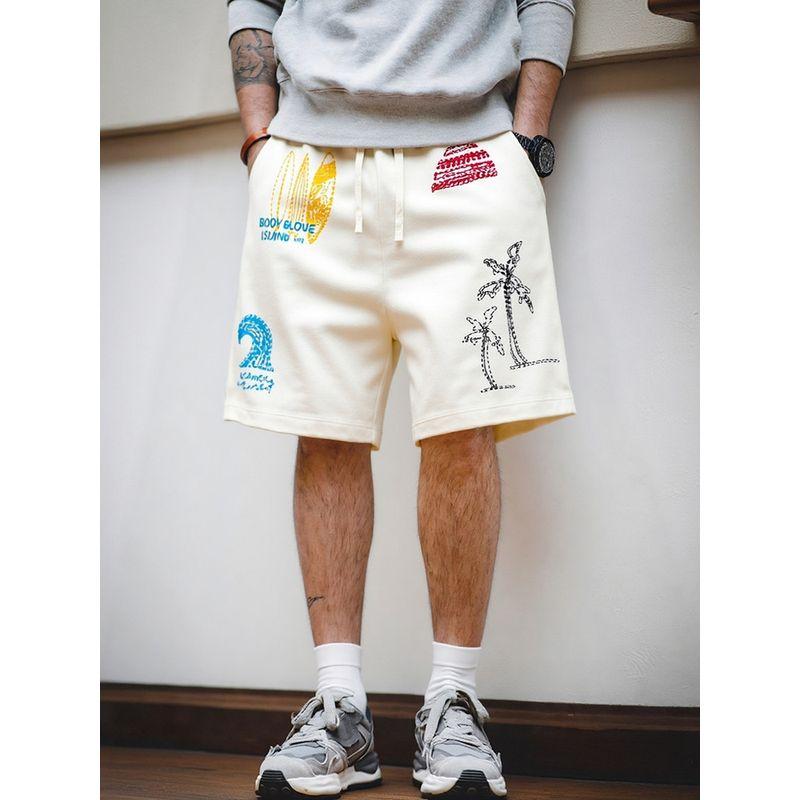 American Hawaiian Resort Style Graffiti Beach Shorts Men's Summer Knitted Five-Point Pants Foreign Trade Men's Casual Pants