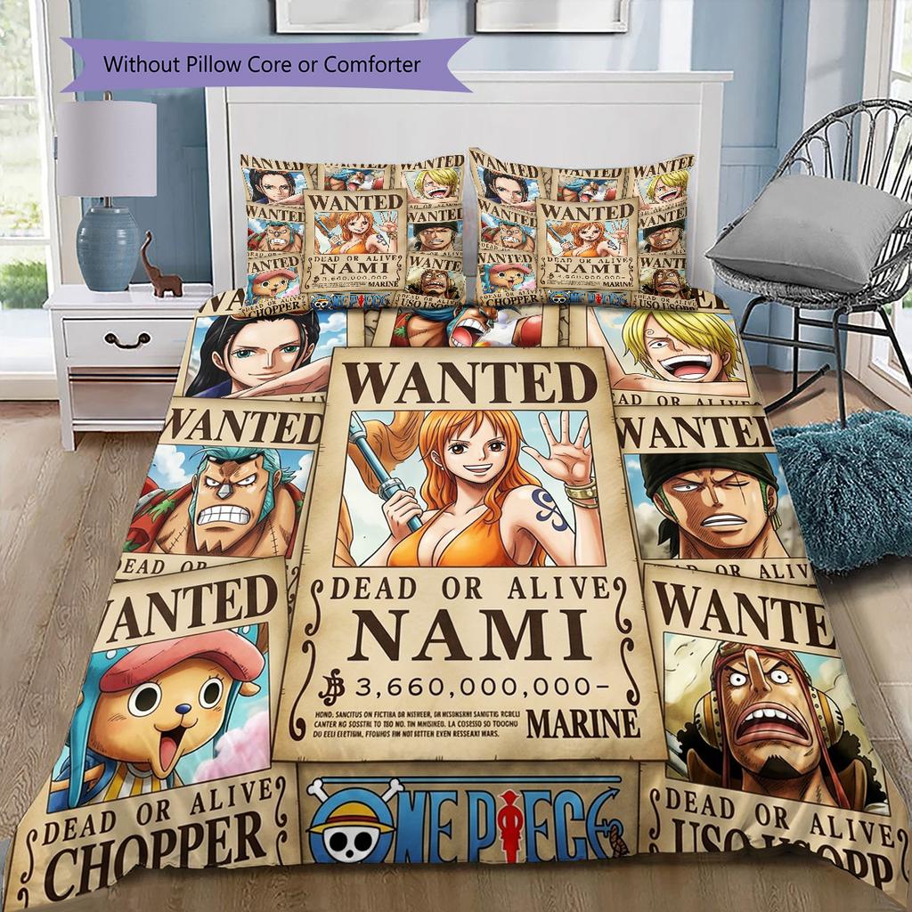 One Piece Poster Pattern Bedding Quilt Set Quilt Cover Pillowcase Home Birthday Gift(1 * Duvet Cover + 2 * Pillowcase, Without Core)