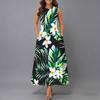 Ladies Oversized Sleeveless Crew Neck Dress Vintage Floral Branch Printed Flowy Calf Length Dress