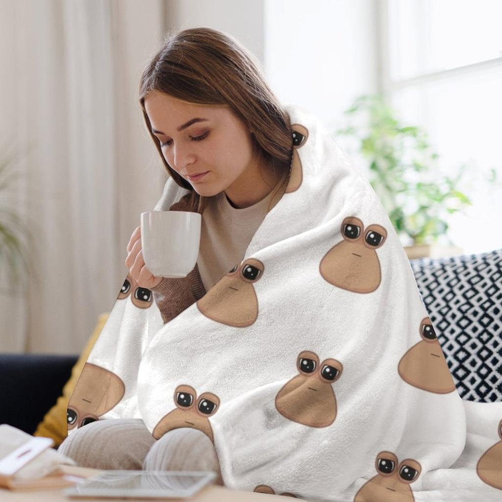 Sad Cute Little Cursed Pou Throw Blanket Men's Soft Warm Throw Blanket for Couch