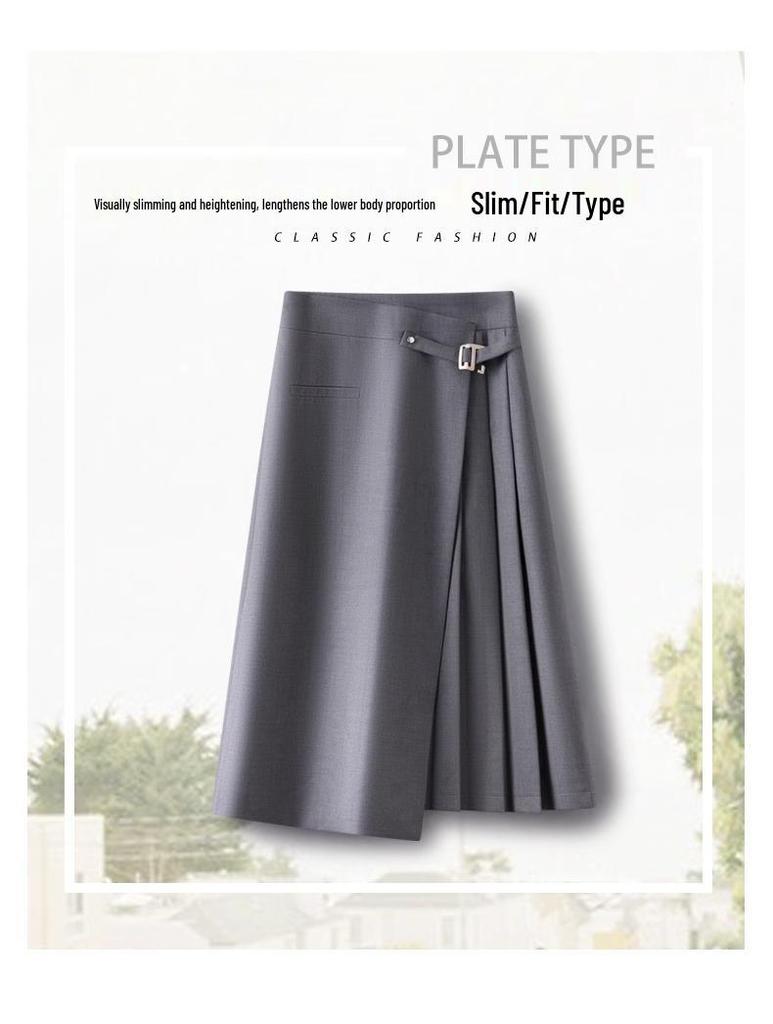 Women's Irregular High-Waist Midi Skirt - Drapey Pleats, A-Line, Spring/Autumn 2025 Collection