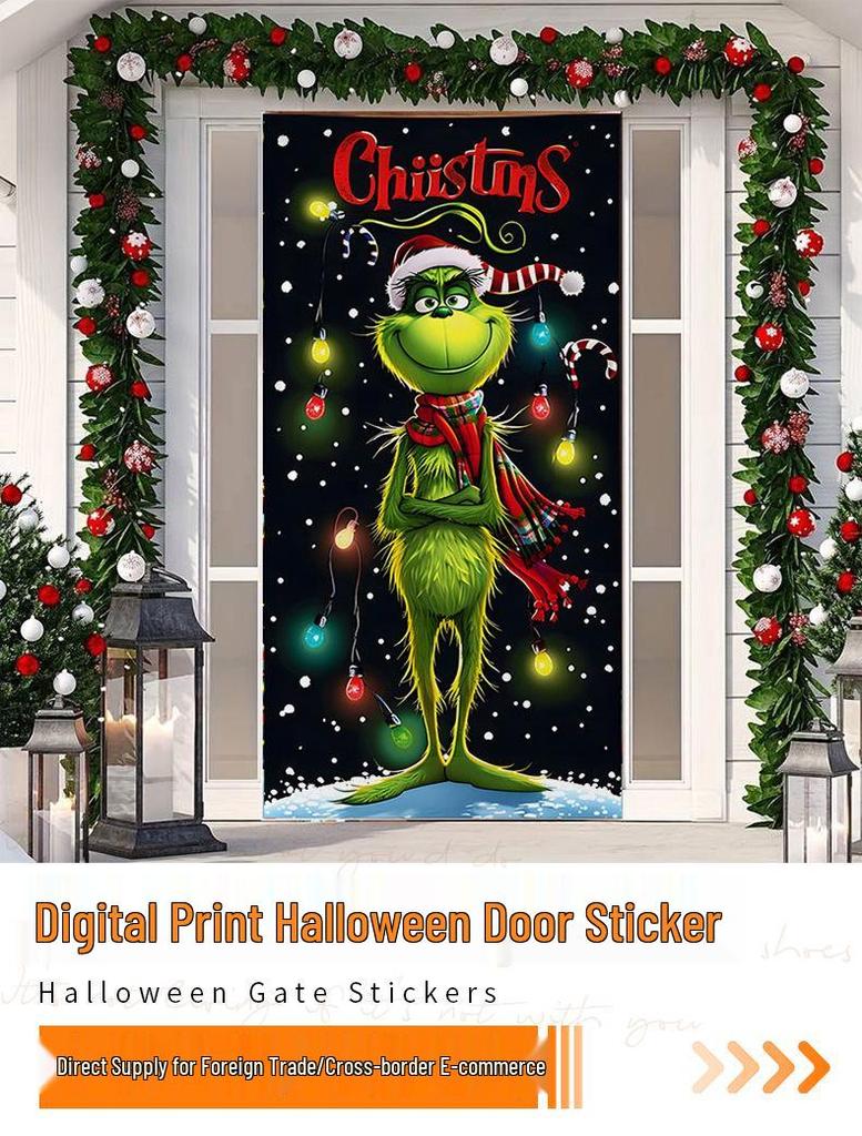 Christmas Cartoon Door Cover Sticker for Home Party Backdrop
