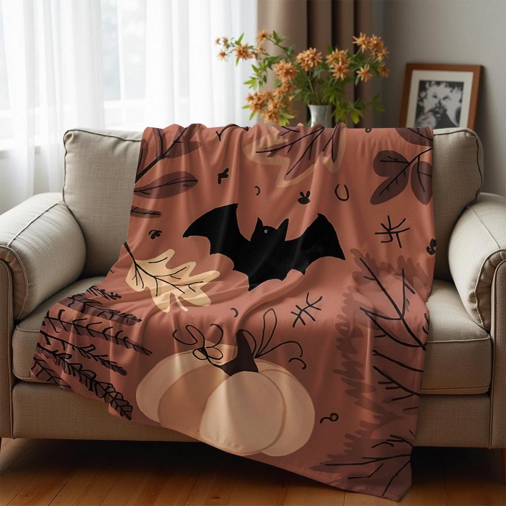 Bat Pumpkin Autumn Anime Cartoon Flannel Blanket Soft Warm Throw for Bedroom Sofa Car Kids Holiday Gift