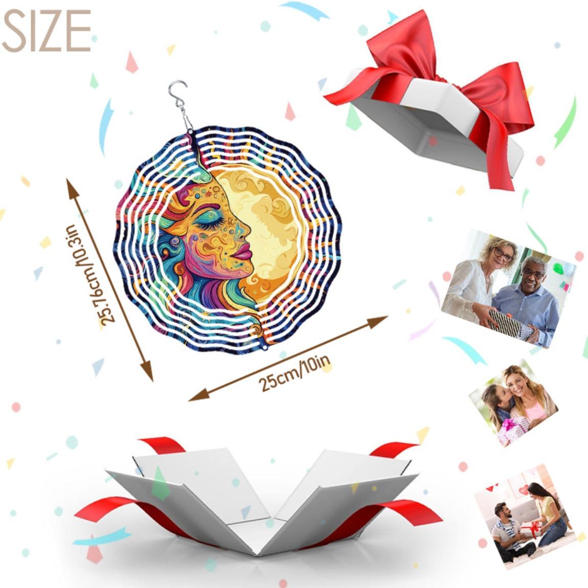 

Металлический колокольчик ветра «Солнце и Луна» - Вращающийся солнечный и лунный уличный декор с красочными узорами из бусин, дизайн в виде полумесяца и солнца для сада