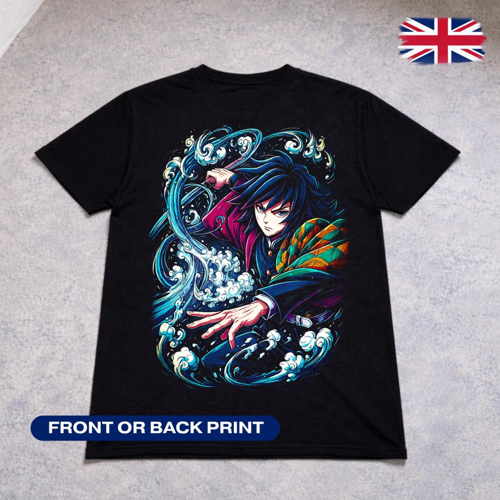 Demon Slayer Giyu Tomioka T Shirt Water Hashira Anime Kimetsu No Yaiba Tee Kids 2XL