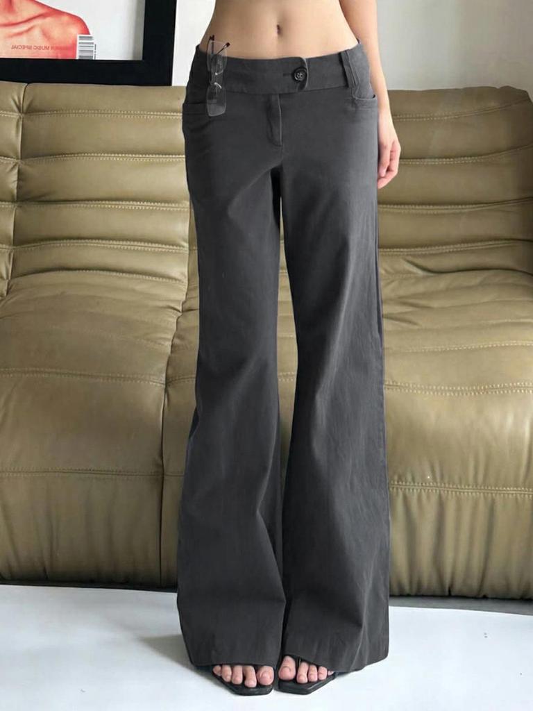 Retro Gerade Geschnittene Gewebte Hose mit Niedrigem Bund - Lässig, Vielseitig, Alltagsstil