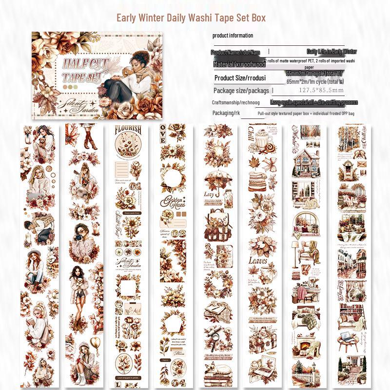 Die-cut PET Washi Tape Set: Coffee Theme, European & American Style for Journaling & Decoration
