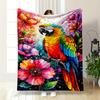 Colorful Parrot and Flowers Watercolor Art Flannel Blanket for Bedroom Living Room Sofa and Nap