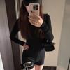 Design-Focused Secret Agent Black Long-Sleeve Bodysuit T-Shirt