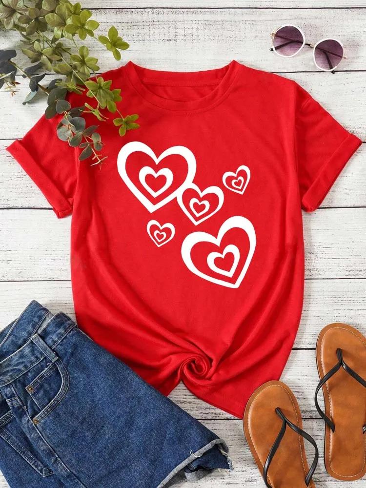 Funny Leopard Heart Print T Shirt for Women Clothing Casual Short Sleeves T-shirt Fashion Streetwear Crew Neck Female Shirts