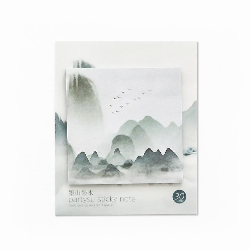 Sakura Hibiscus Ink Painting Notes Samolepicí poznámky Mramorový zápisník Psací potřeby Kancelářské Školní potřeby Samolepka na psací potřeby