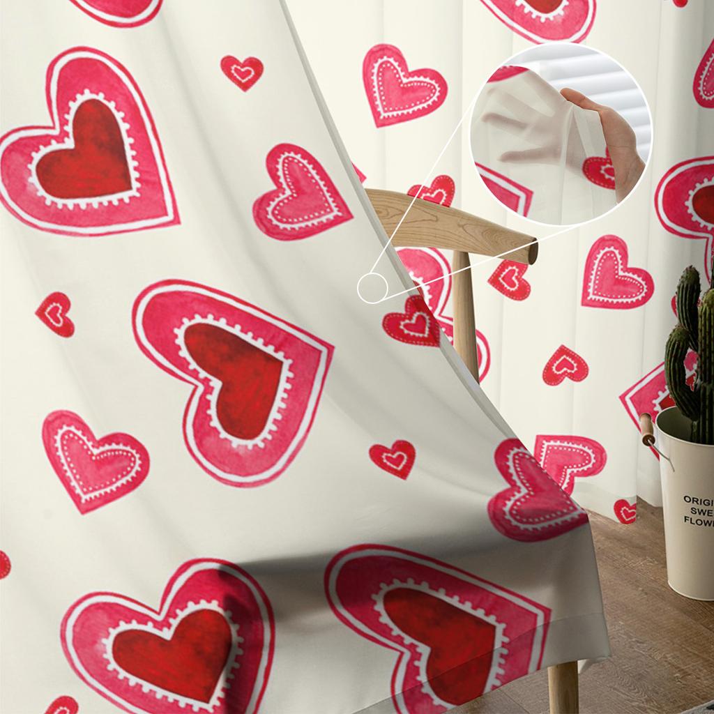 Aquarell Liebe Valentinstag Moderne Tüllvorhänge für Wohnzimmer Schlafzimmer Zuhause Küche Fenster Sheer Vorhänge