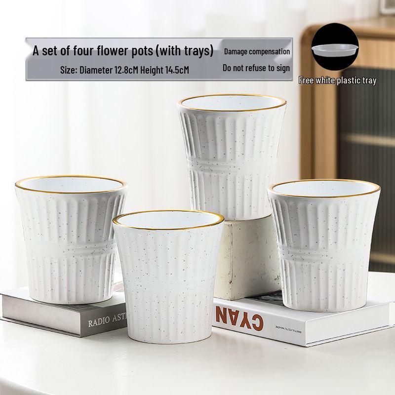 Nordic High-Leg Ceramic Orchid Pot: Durable, Artistic for Home or Balcony Use