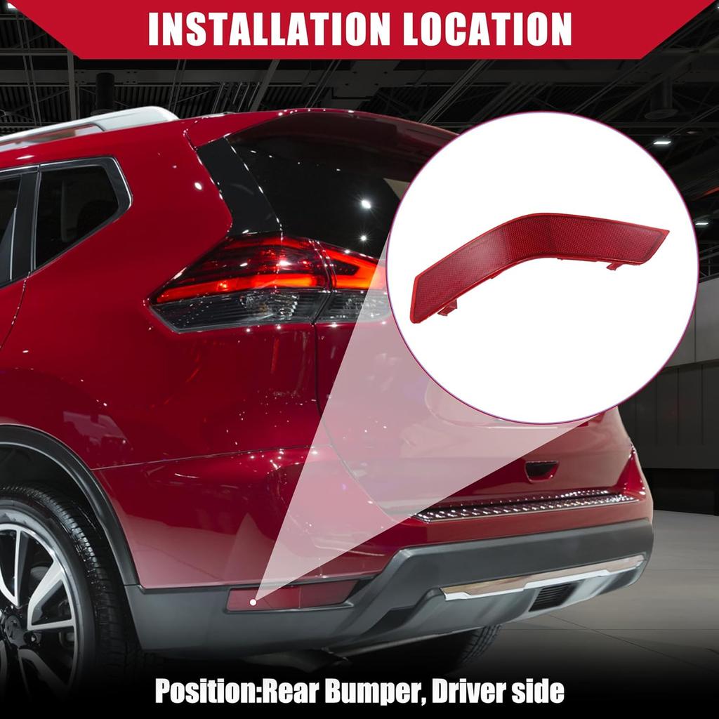 No.265656FV0B Bumper Reflector for Nissan Rogue 2016-2020 / Rear Left Light Reflector Cover Bumper/Durable Plastic / 1Pcs Red