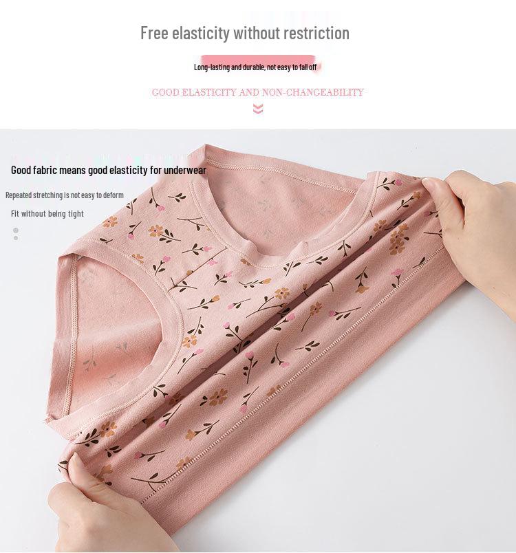 High-Waisted Cotton Printed Seamless Plus Size Antibacterial Briefs for Middle-Aged Women