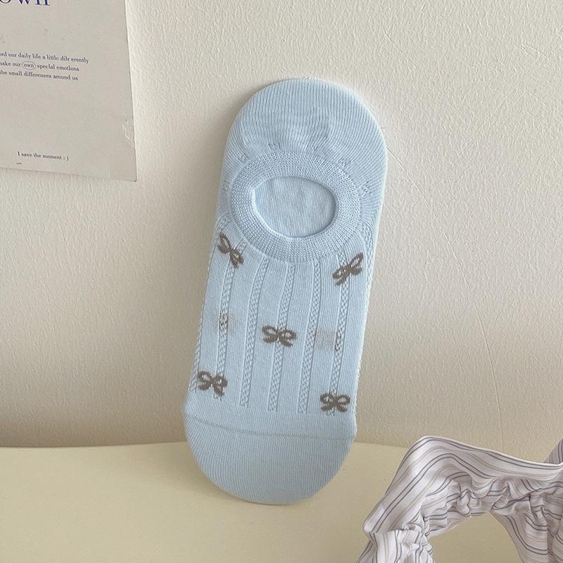 

Носки-невидимки с бантиком для женщин, весна и лето, тонкие сетчатые хлопковые носки, дышащие, с мелким вырезом, не сползающие с пятки, милые бесшовные носки-лодочки 1 pair синий