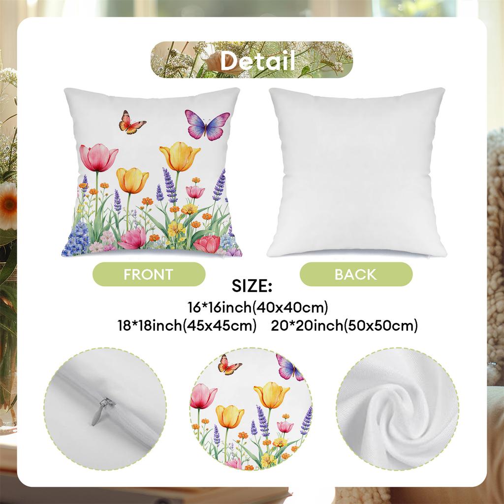 Vase Of Tulips And Butterflies Digital Printing Pillow Cover Short Plush Suitable Living Room Bedrooms Sofas Throw Cushion Cover