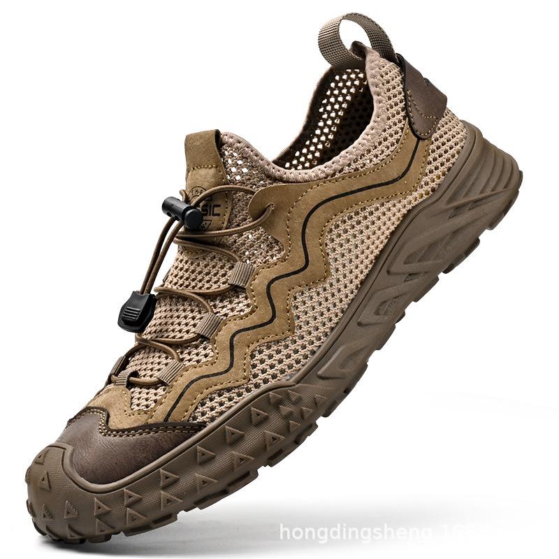 

Сетчатые мужские кожаные дышащие полые дорожные туфли для отдыха на открытом воздухе спортивные мужские туфли 38 хаки