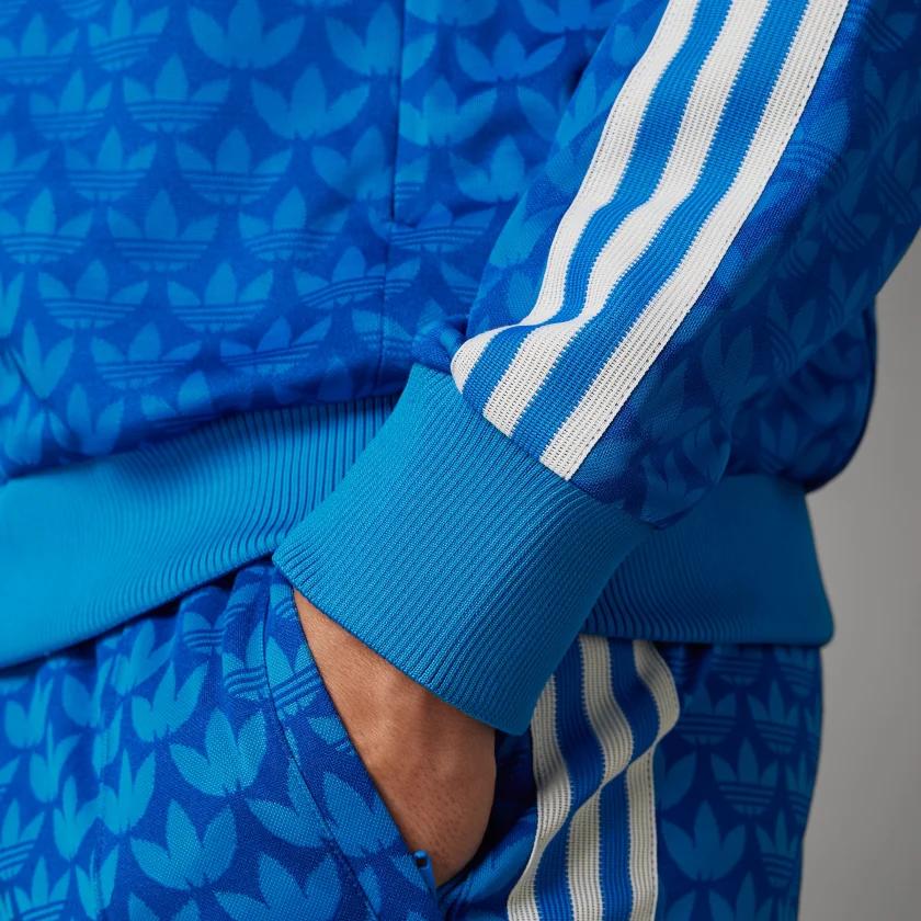 adidas Originals SS23 Adicolor 70s Retro Series Logo Patch Sports Long Sleeve Zip Hoodie Men Hoodies Blue IP6980