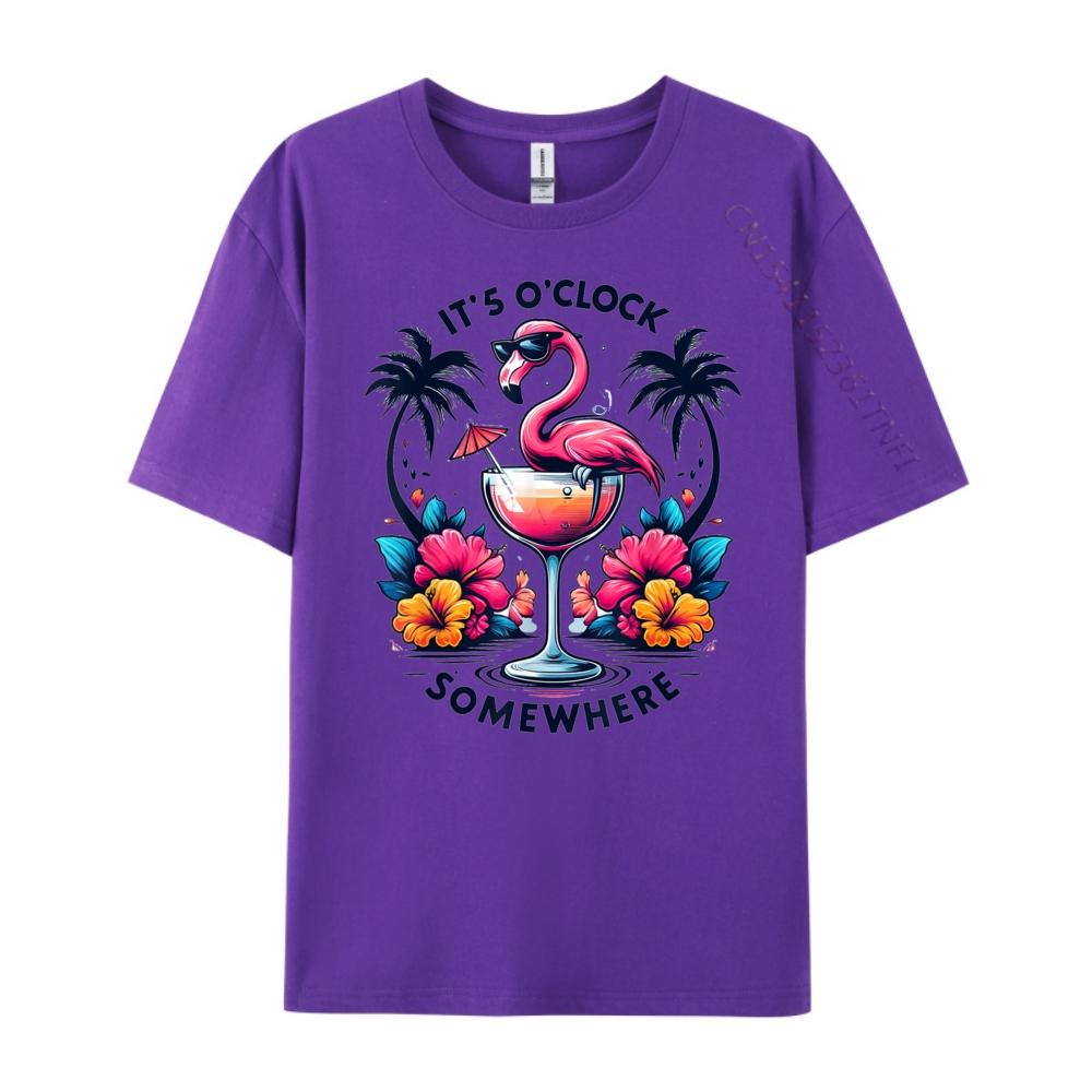 Its 5 OClock Somewhere Flamingo Beach Vacation Drinking 3d Printed T Shirts Youth Anime Street