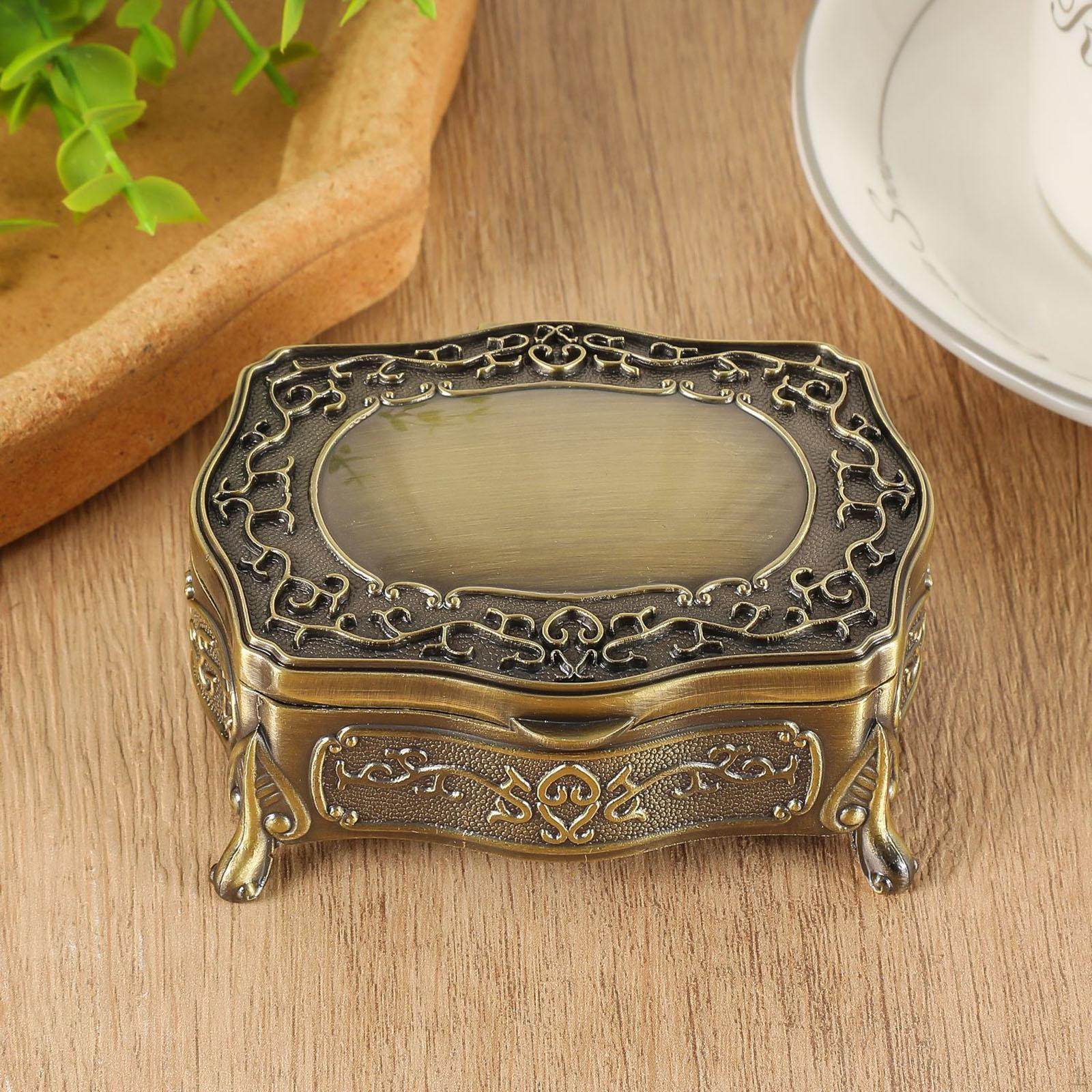 

Jewelry Box Trinket Holder Flip Lid Vintage Dresser Metal Jewellery Storage Ornament