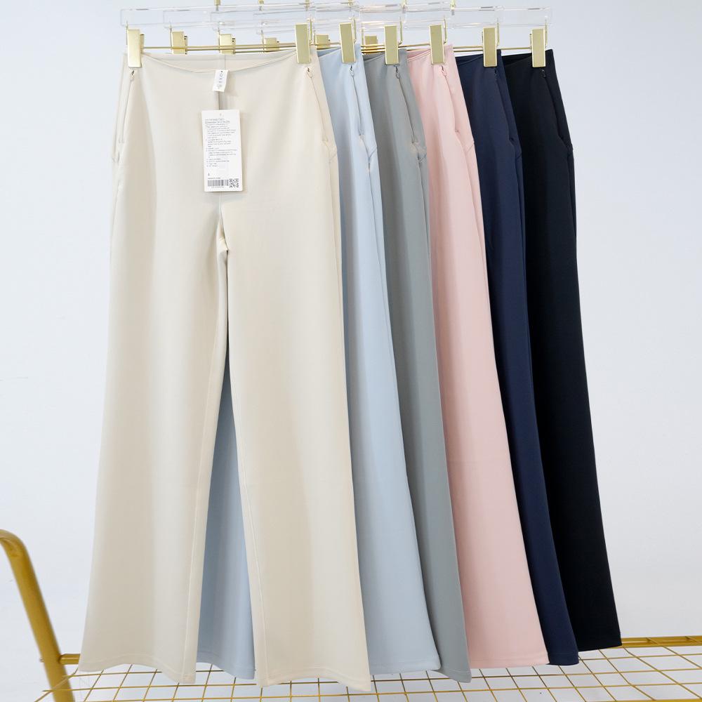High-Waist Slim Fit Flared Trousers: Anti-Wrinkle, Elastic, with Pockets and Hip Lift for Casual Commute