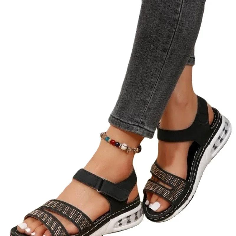 Fashion 2024 High Quality Ladies Shoes Buckle Strap Women's Sandals Fashion Daily Sandals Women Summer Crystal Peep Toe Wedge Sandals