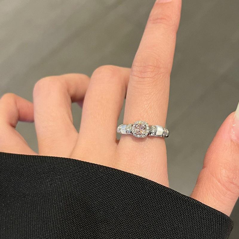 Korean Style Pink Geometric Zircon Ring – Sweet, Fashionable, and Adjustable for a Light Luxury Feel