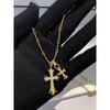 Diamond-encrusted Double Cross Necklace Niche Design Personalized Versatile Collarbone Chain Punk Accessories