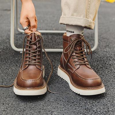 Ghete de deșert cu șireturi în stil britanic, la modă, din piele, pentru exterior, pentru lucru, adidași pentru bărbați, botine, cu talpă groasă, cu gleznă medie, ghete pentru bărbați