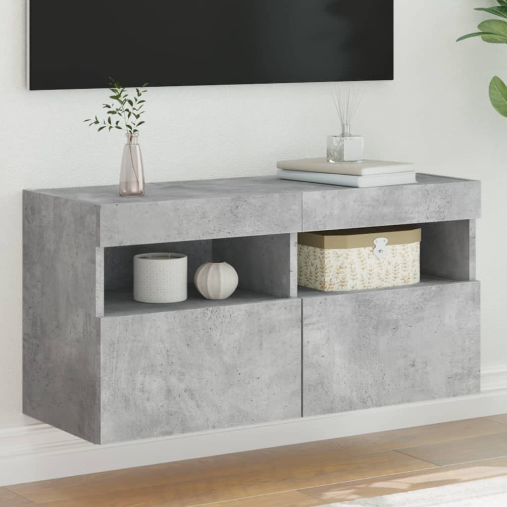 Wall Mounted TV Cabinet with RGB LED Lighting Concrete Grey 80 x 30 x 40 cm