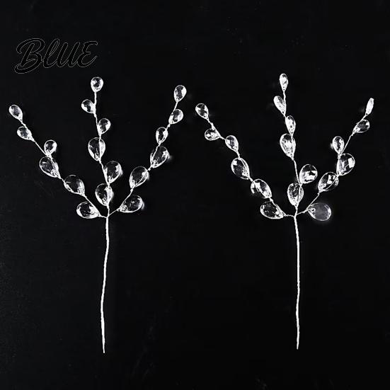 Acrylic Crystal Branches Transparent Faux Branch Christmas Tree Ornament, Bead Drop Stem, Ornaments Clear Beaded Flower Twig Pick for Wedding