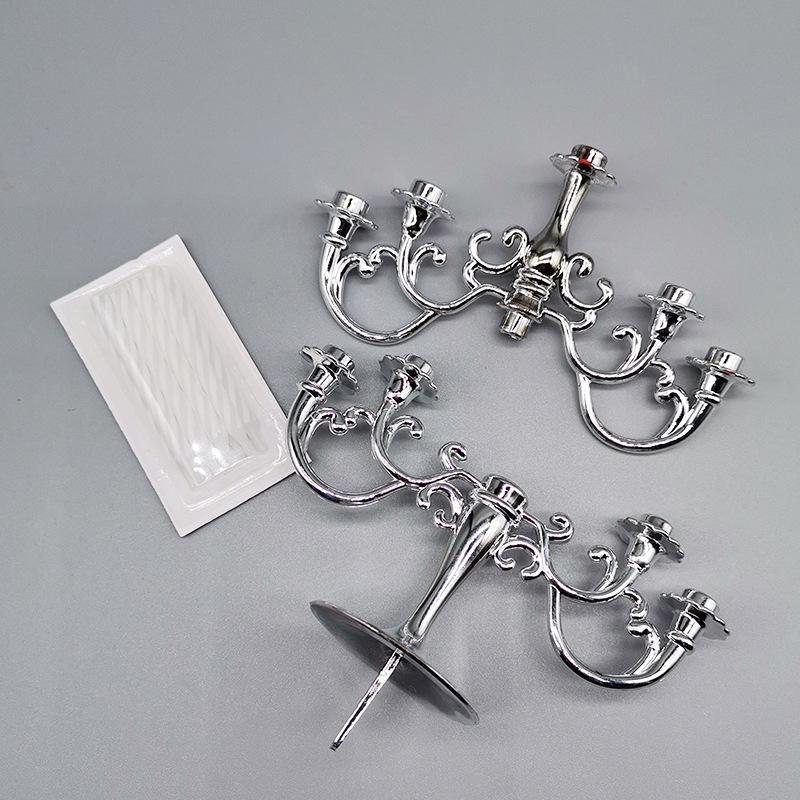 

Подсвечник для выпечки в европейском стиле, романтическая атмосфера, богатая золотая и серебряная нить, свеча для дня рождения с подставкой Silver candle holder + white candle