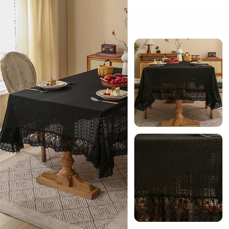 High Density Thickened Lace Tablecloth Exquisite Three-dimensional Embroidery Lotus Leaf Lace Tablecloths French Retro Rectangular Dining Table Mat