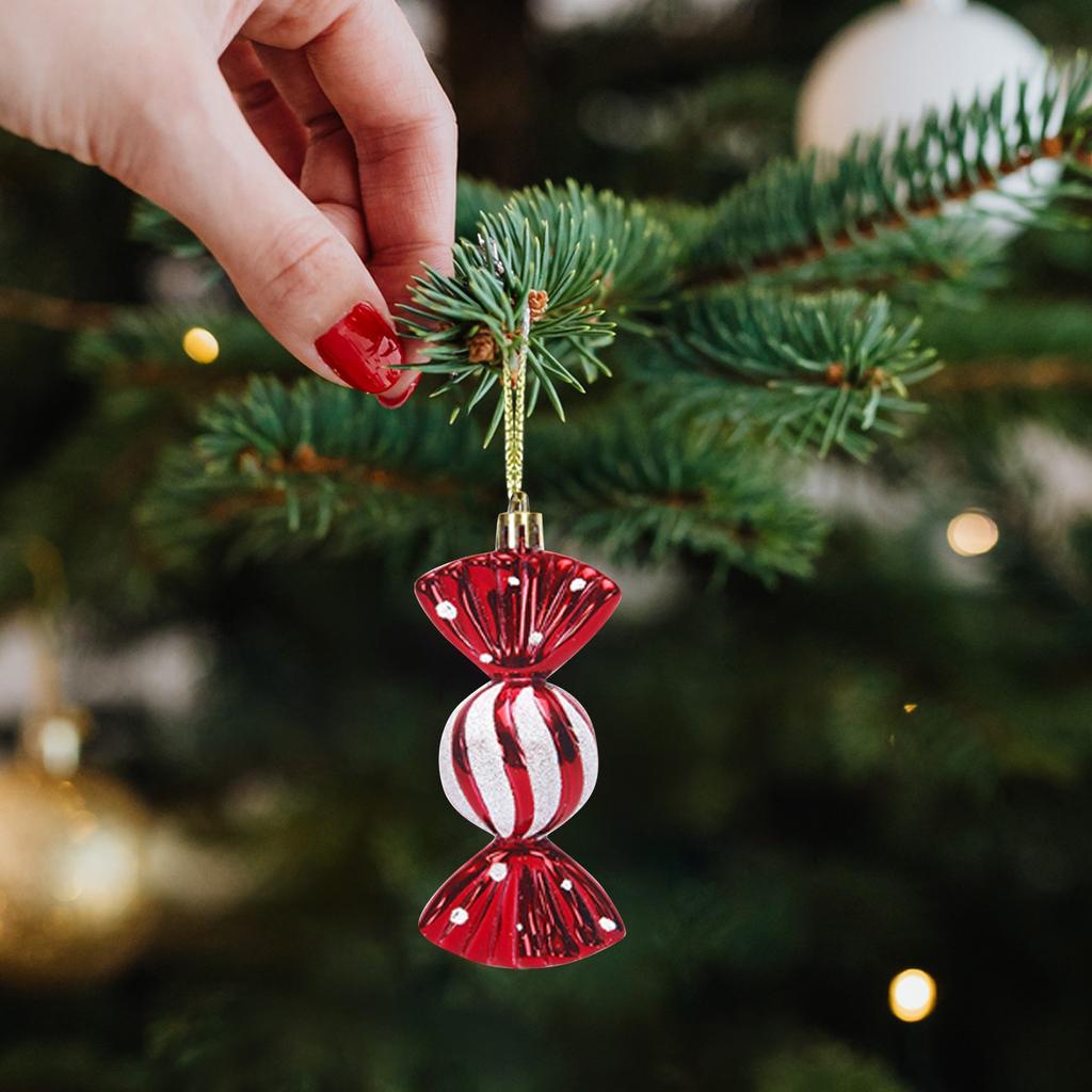 Christmas Candy Cane Shaped Ornament 6PCS Set Swirl Pattern Design Holiday Festive Tree Hanging Decor Unique Xmas Decor Gift